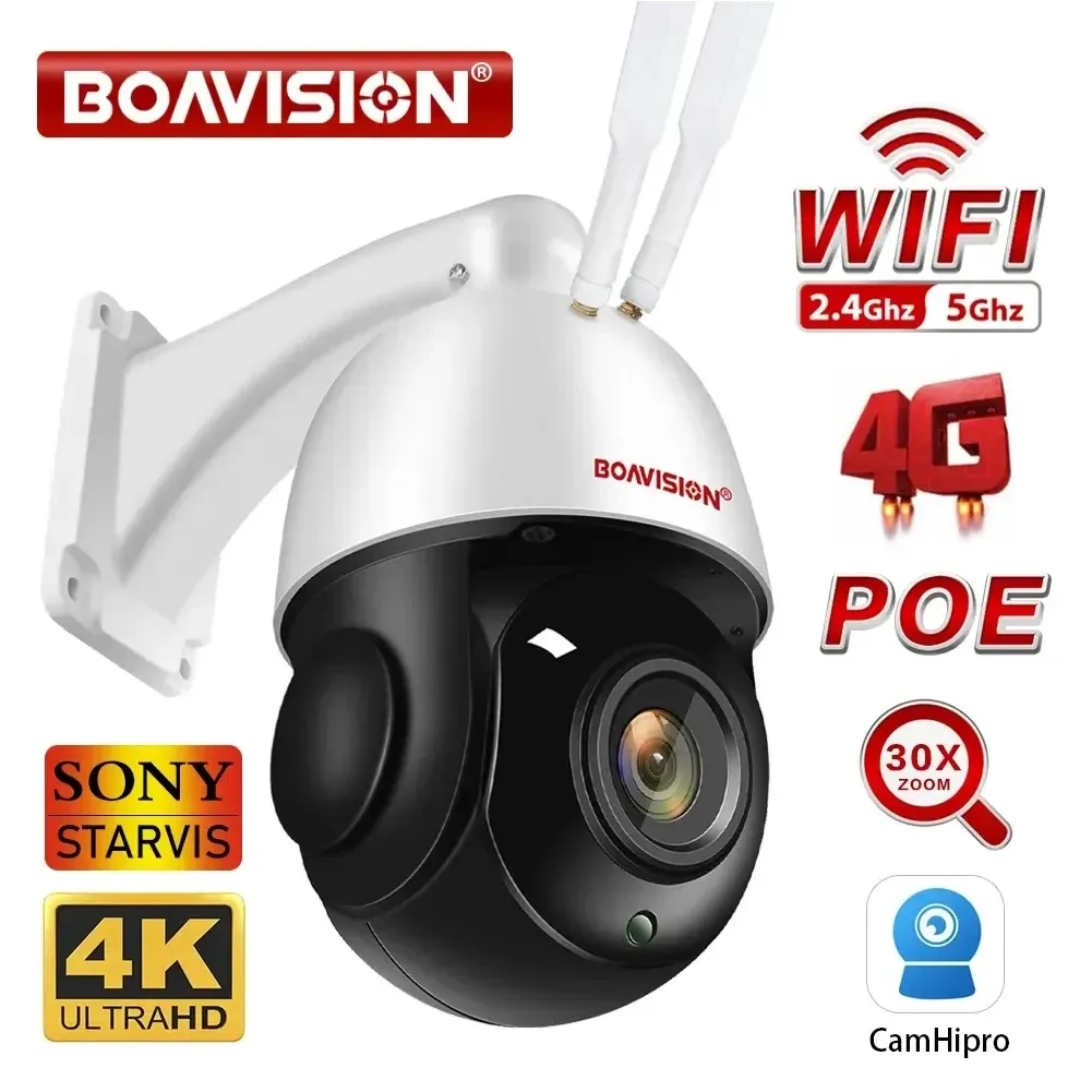 Камеры наружная IP -камера 8MP 5MP 4G SIM -карта Wi -Fi Poe AI AITO Tracking 30x Zoom Ptz Speed Dome Dome Audio Ir IR 80M Supriallance Camera