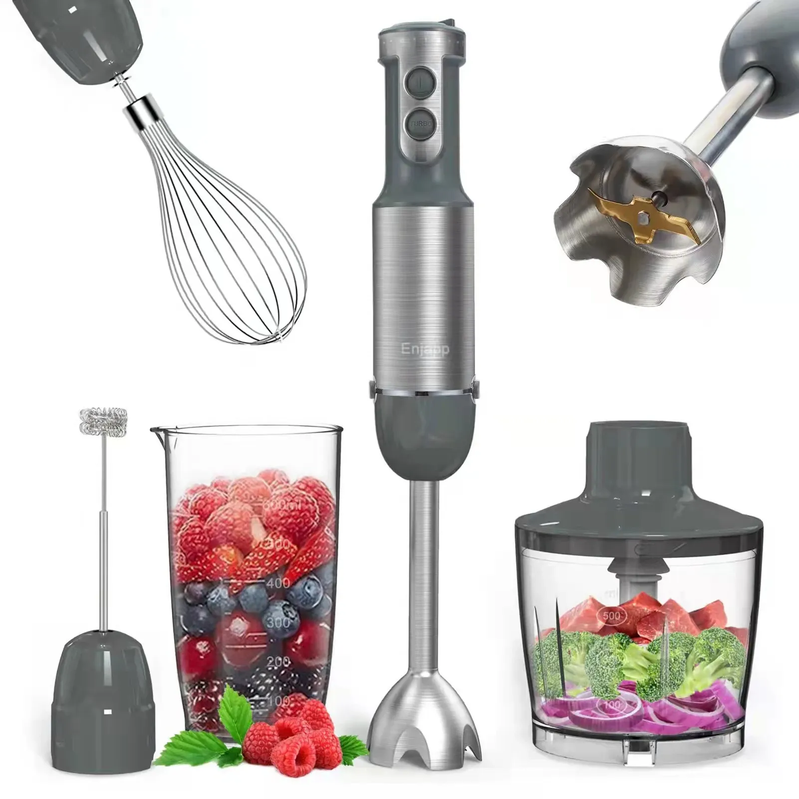 Blenders Hand Blender Stick Blender Milk Frother Egg Whisk with 500ml Food Grinder/ 600ml Container