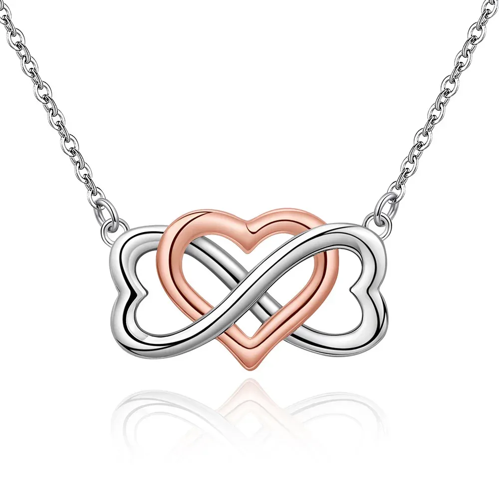 Colliers 925 STERLING Silver Infinity Love Heart Prendant Collier pour femmes Petite amie Saint-Valentin, cadeau d'anniversaire d'anniversaire