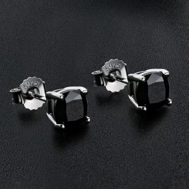 Örhängen certifierade 1ct svart färg Moissanite Stud örhängen Kvinnor Män Vitt guldpläterat Sterling Silver Moissanite Diamond Earrings