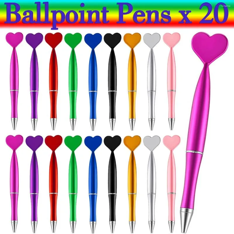 20Pcs Heart Shaped Ballpoint Pens Novelty Gel Ink For Student Teacher Office School Home Supplies Party Favors Gifts