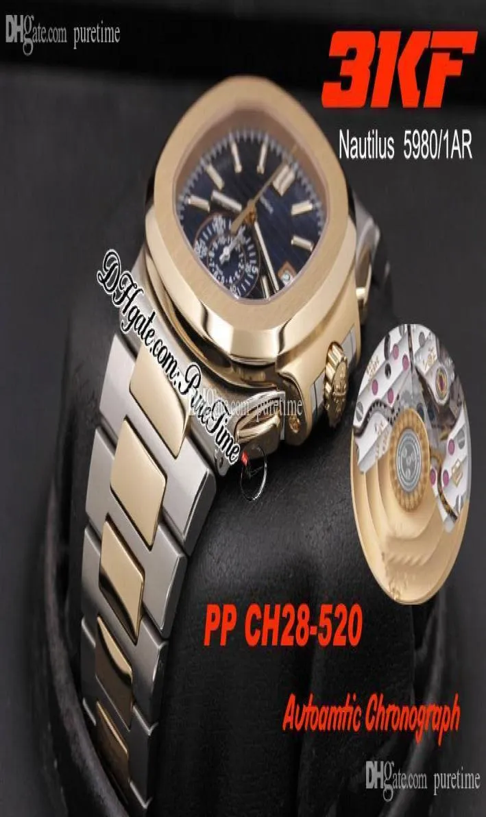 3KF 59801AR001 CH28520C CRONOGRAGO AUTOMÁTICO Mens assista a dois tons Rose Gold Blue Texture Dial Bracelet Suplelet Super Edition Pure9991817