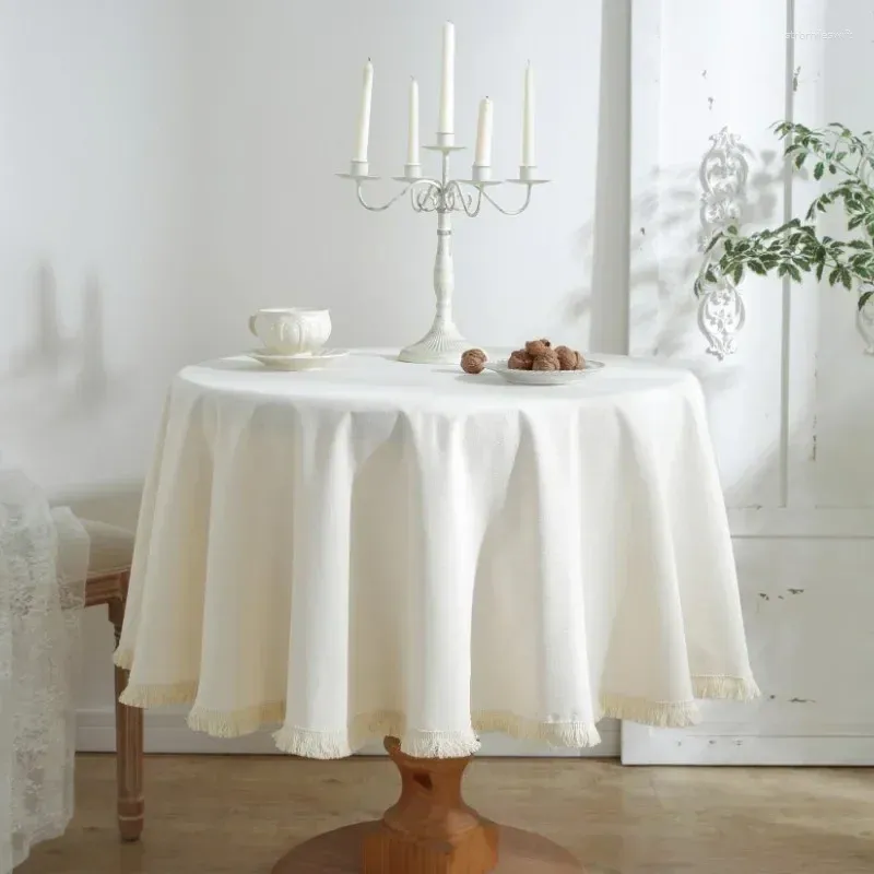 Tavolo stoffa americana in lino in cotone tovaglia rotonda tovaglia solida beige da pranzo addensato per copertura della mappa del tè