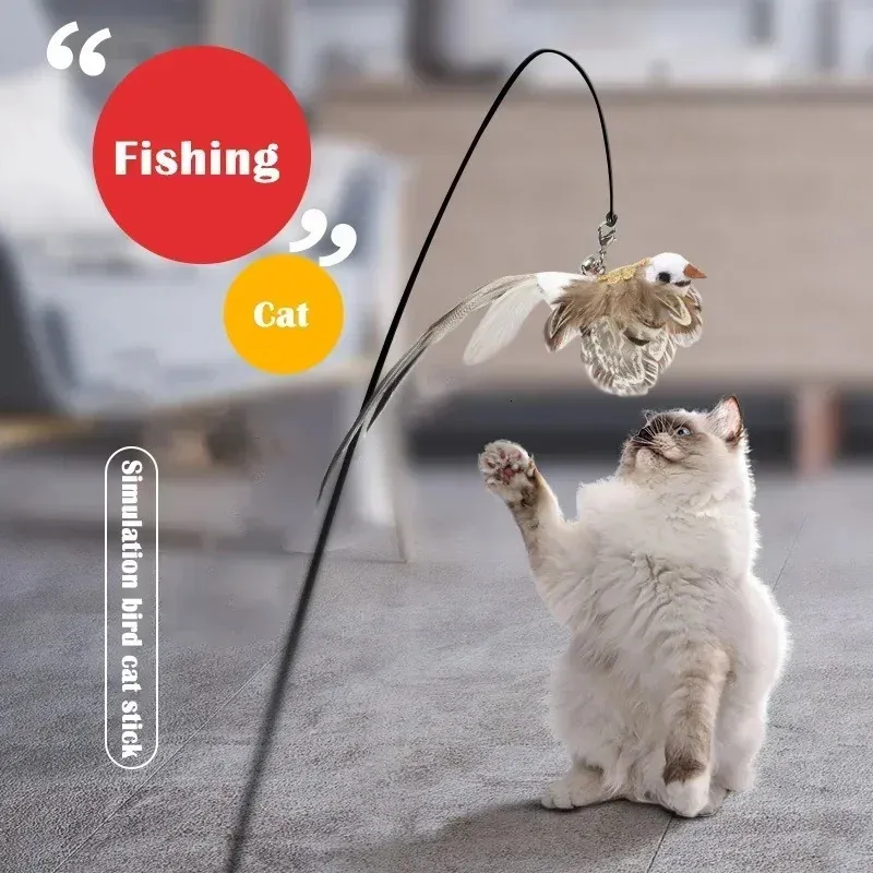 Симуляция птиц интерактивная игрушка для кошек Смешное перо с колокольчиком для котенка, играя в тизерные палочки, 240410