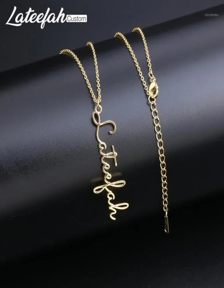 Lateefah Handwriting Jewelry Custom Signature Pendant Collier Femme Vertical Personality Name Necklace For Women Gift1Pendant Neck3520913