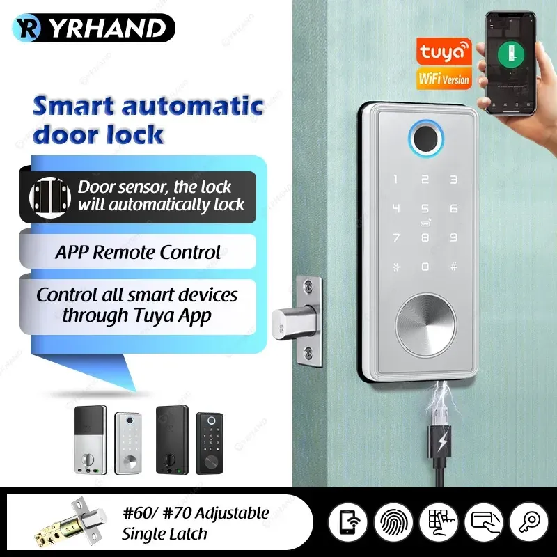 Besturing Tuya Smart Door Lock Deadbolt Ttlock Tuya App Wifi Keyless Fingerprint Toetsenhoogtoetsentoetsen Digitale Bluetooth Lock Electronic Door voor thuis