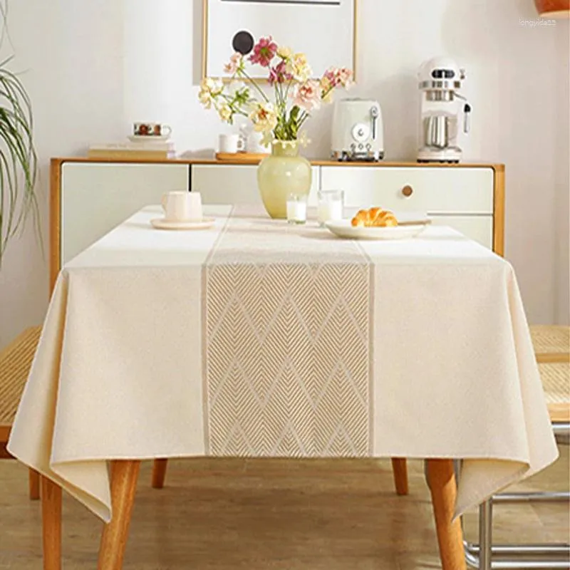Table Cloth Geometric Jacquard Waterproof Spill Proof Rectangular Linen Effect Polyester Tablecloths Washable Dining Room Beige