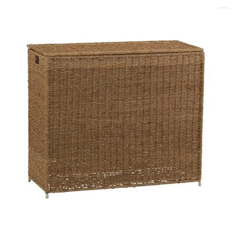 Laundry Bags 3-Compartment Wicker Sorter With Lid And Handles Earthy Brown Stylish Organizer