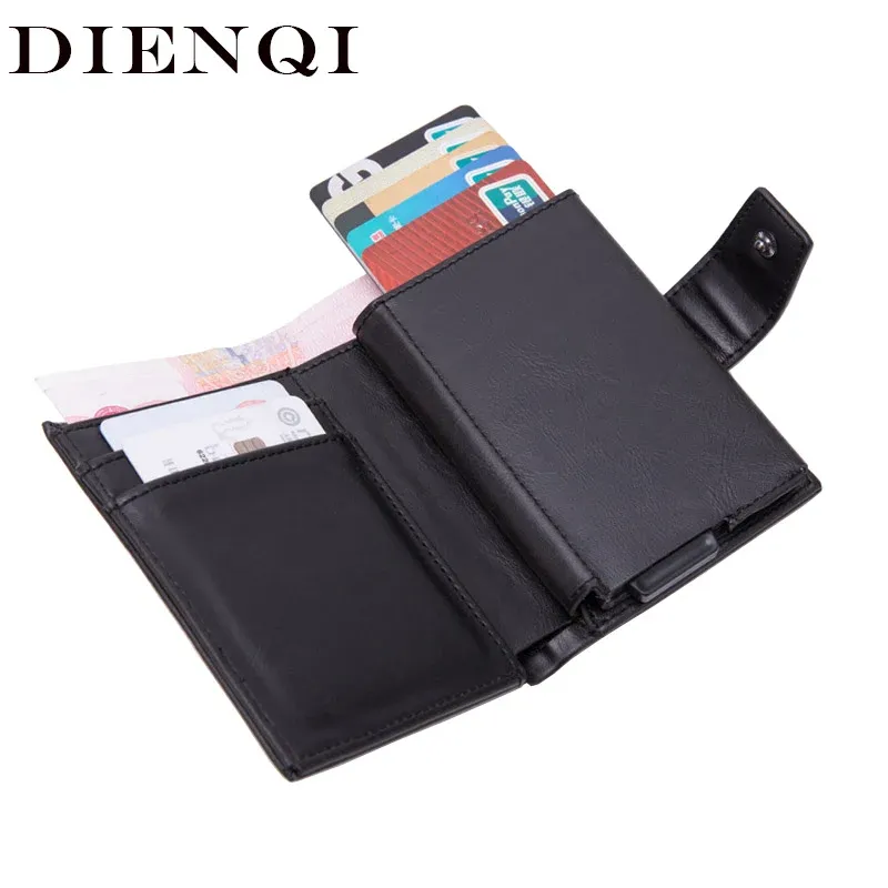 Portefeuilles Dienqi Rfid Men Wallets Classic Card Holder Walet Male portemonnee Meld Wallet Zipper Big Brand Luxury Black lederen portemonnee voor mannen