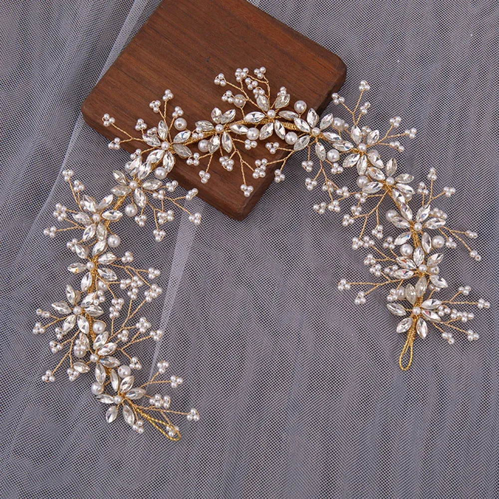 Biżuteria światło luksusowe opaski na głowę kryształowe kwiatowe opaski do włosów perłowe Perlowe akcesoria biżuterii Bride Wedding Hair
