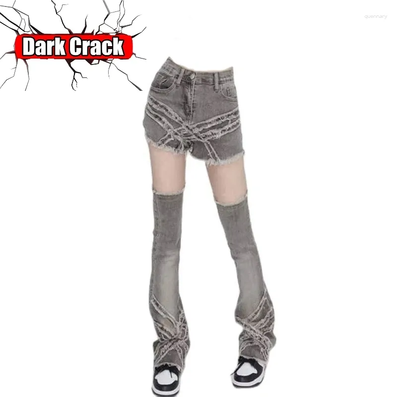 Jeans pour femmes y2k vintage harajuku punk hauteur de taille micro-cor short set pantalon inférieur de denim lâche inférieur à double utilisation