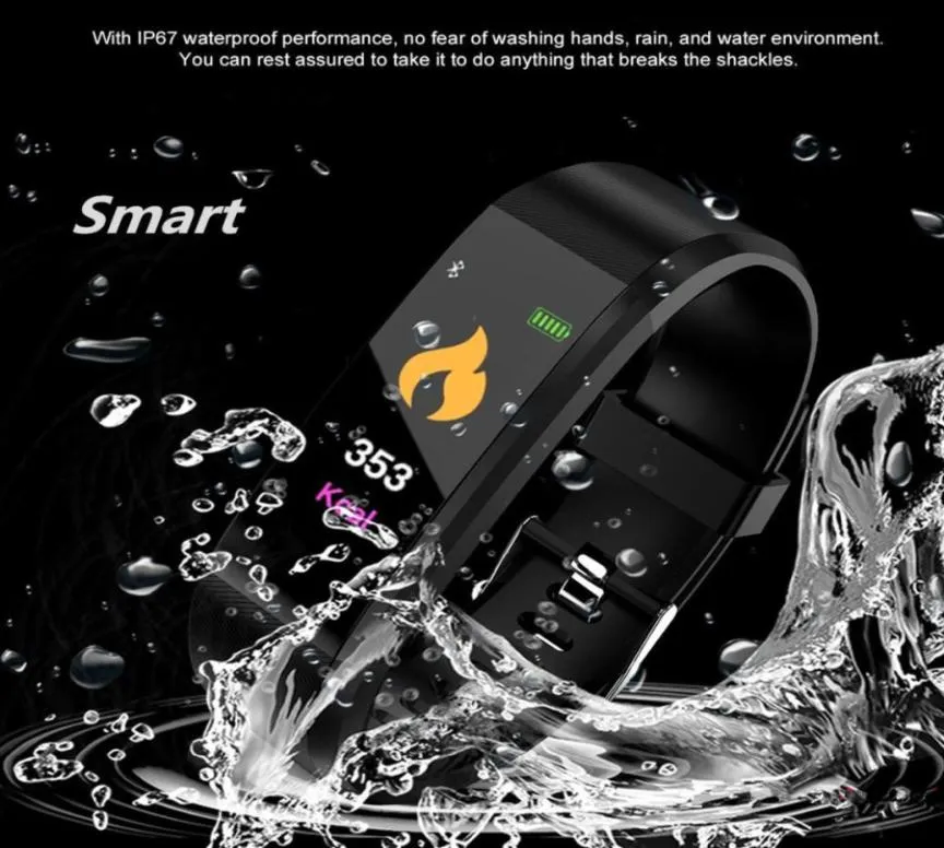 115 Plus Bluetooth Smart Watch Countsement Tracker Tracker Гроваточные часы Водонепроницаемые спортивные интеллектуальные браслеты для Android I1544917