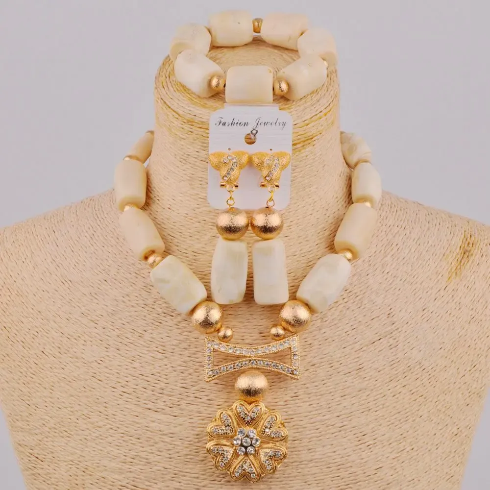 Set di gioielli africani set di perle di corallo bianco set di gioielli da sposa
