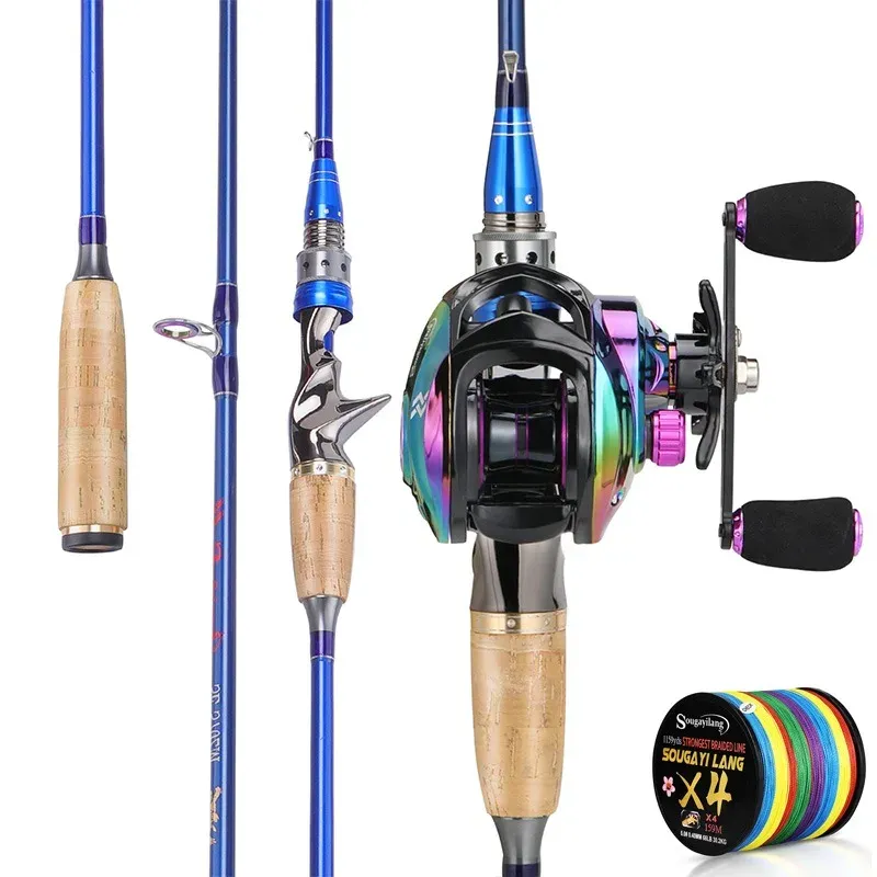 Accessoires Sougayilang Reel und Stangenset 2,1 m Kohlefasergussgussfischereiungsstange 7.2: 1 Baitcasting -Rolle mit 100 m Fischerei Full Kit Pesca