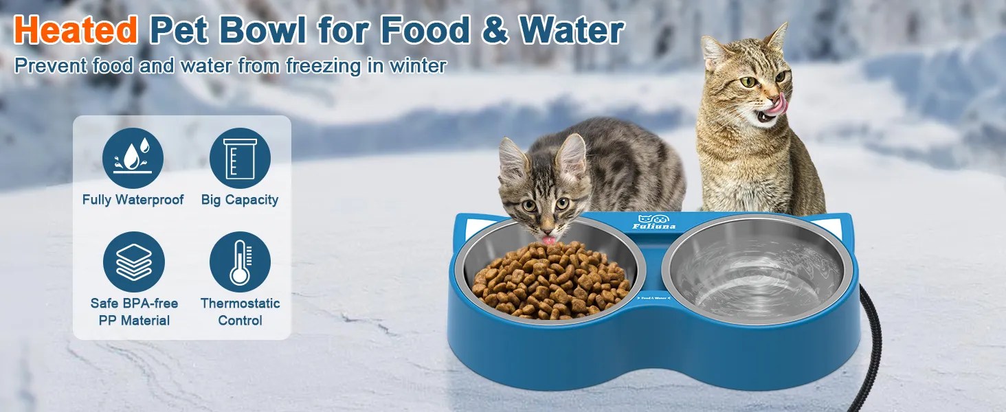 Cat Feeder Heated Water Bowl For Cat Large Capacity Outdoor Heated