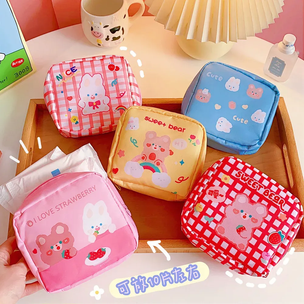 Bags Coin Storage Bag Cute Pencil Case Portable Sanitary Napkin Storage Pouch Korean Japanese Stationery Office Supplies