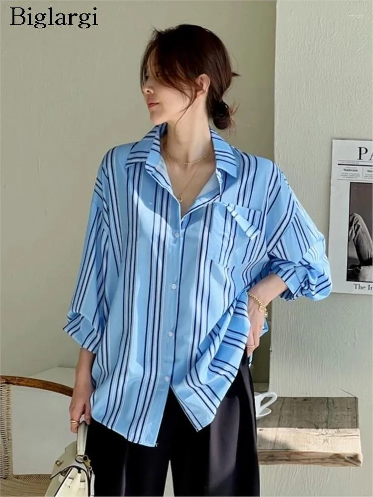 Blouses pour femmes Spring été les chemises imprimées à rayures irrégulières Tops Femme Fashion Longue Mode coréenne Madies Casual Womr