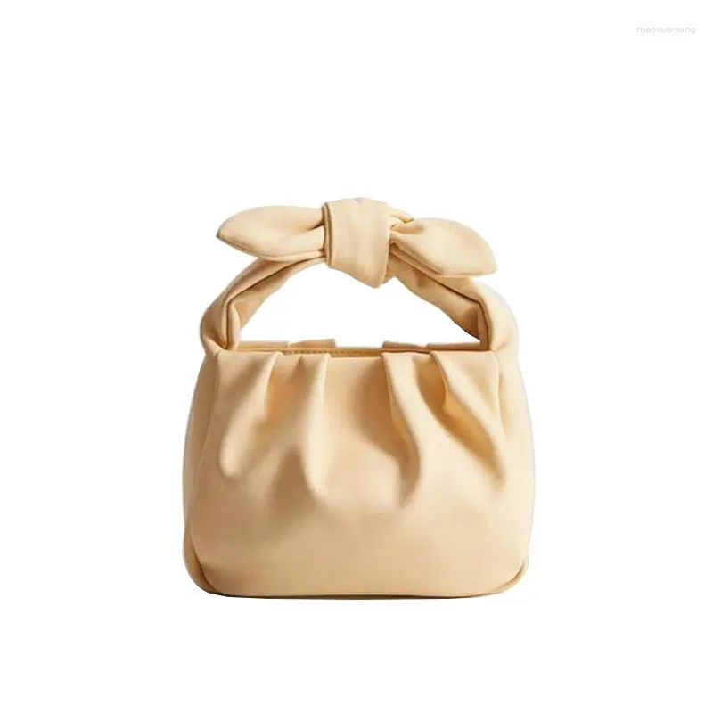 Drawstring Spring and Summer 2024 Yellow Bag Soft Cloud Bow Decoration Fold Simple Basket Messenger