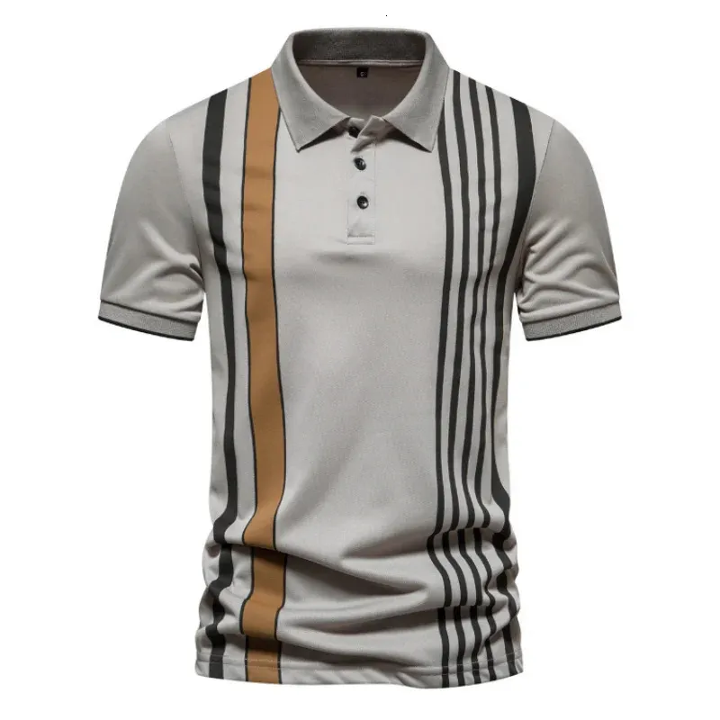 6 Färger 2023 Summer Mens Polo Tshirt Turndown Collar Striped Breatble Fashion Tshirts Casual Tees Pro Choice 240417