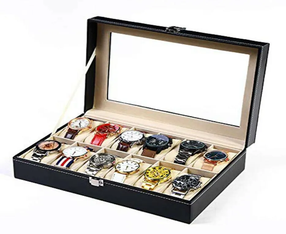 12 rutnät Watch Box Pu Watch Display Box Presentbord Storage Box5770181