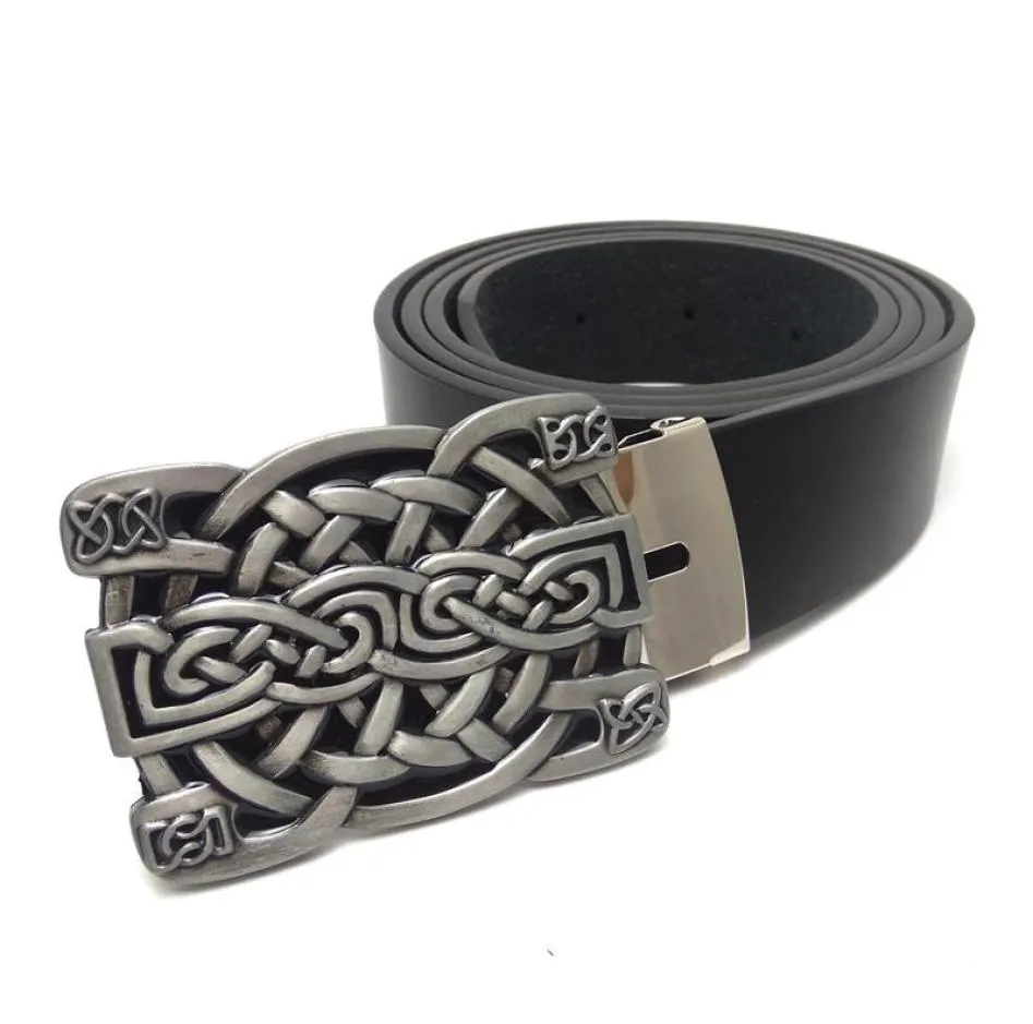 High Quality Mens Leather Belt With Celtic Knot Buckle Metal Fashion Black PU Vintage Cowboy Belts For Men2760226