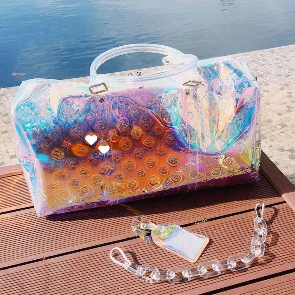 Duffel bag Women's handbag Luxury single shoulder handbag New Colorful Transparent Travel Bag fashion Casual Handbag Cool Laser Diagonal Straddle Luggage