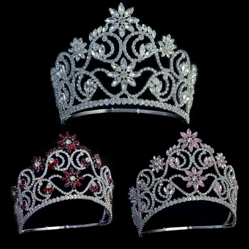 Sieraden kronen tiaras roze en rode strass kristal verstelbare hoofdband bruids bruidshaar sieraden tiaras optocht koningin kroon mo241