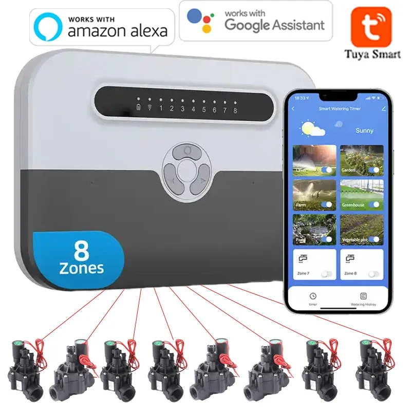 Contrôle 8 Station Wifi WiFi Indoor Smart Sprinkler Controseler Système d'irrigation Remote Control par téléphone Fonctionne avec Alexa