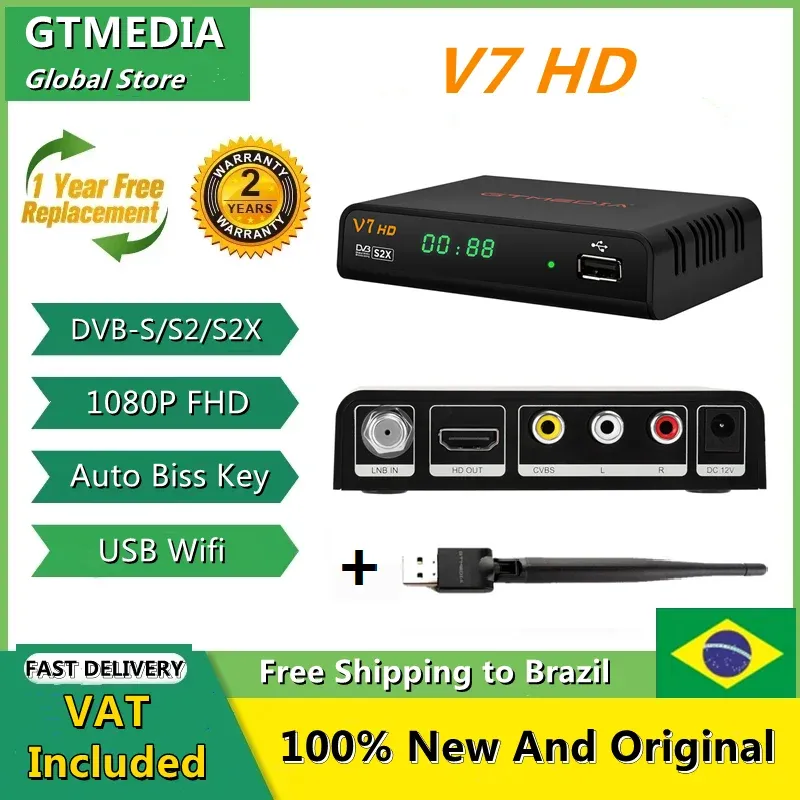 Ricevitori GTMedia V7 HD Supporto DVBS/S2/S2X AVS+Biss AUTO ROLL Full Powervu USBWIFI DONGLE DONGLE ONLINE FILM UFFICIALE DECODER GENUI