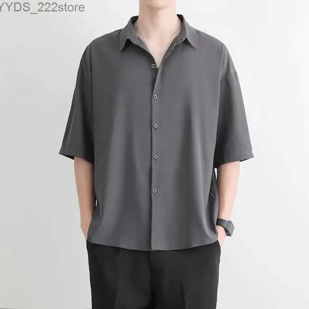 Men's Casual Shirts Mens summer shirt with lapel single chest loose short sleeved buttons soft and breathable mens casual top yq240422