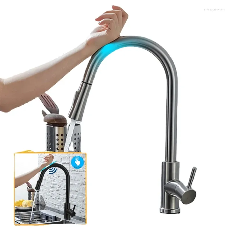 Kitchen Faucets Faucet Pull Out Brushed Nickle Sensor Stainless Steel Black Smart Induction Mixed Tap Touch Control Sink