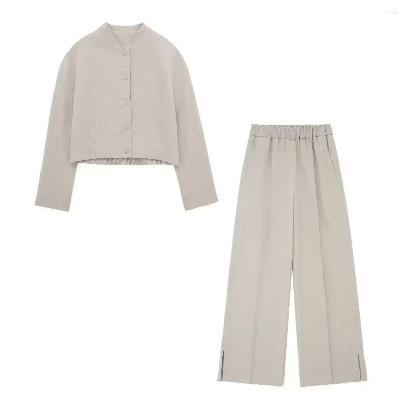 Kadın Ceketleri 24 Erken Sonbahar Kısa Düğmesi Küçük Stand Yakası Ceket Elastik Pantolon Takım