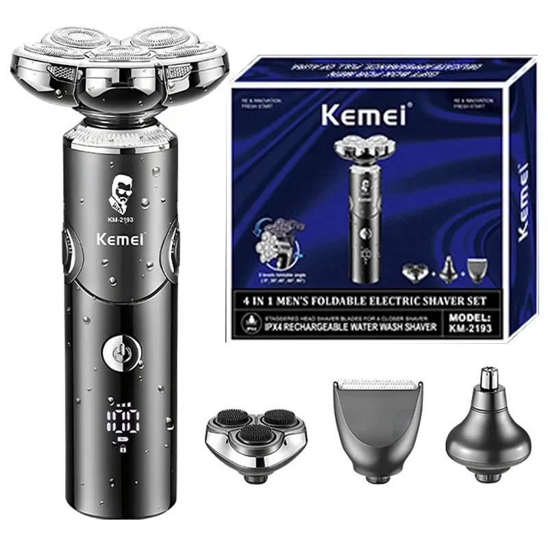 Shavers Original Kemei 4in1 Rasoir électrique pour hommes Barbe Body Face Trimm Eart Wasinable Electric Razor Bald Head Raser Machine