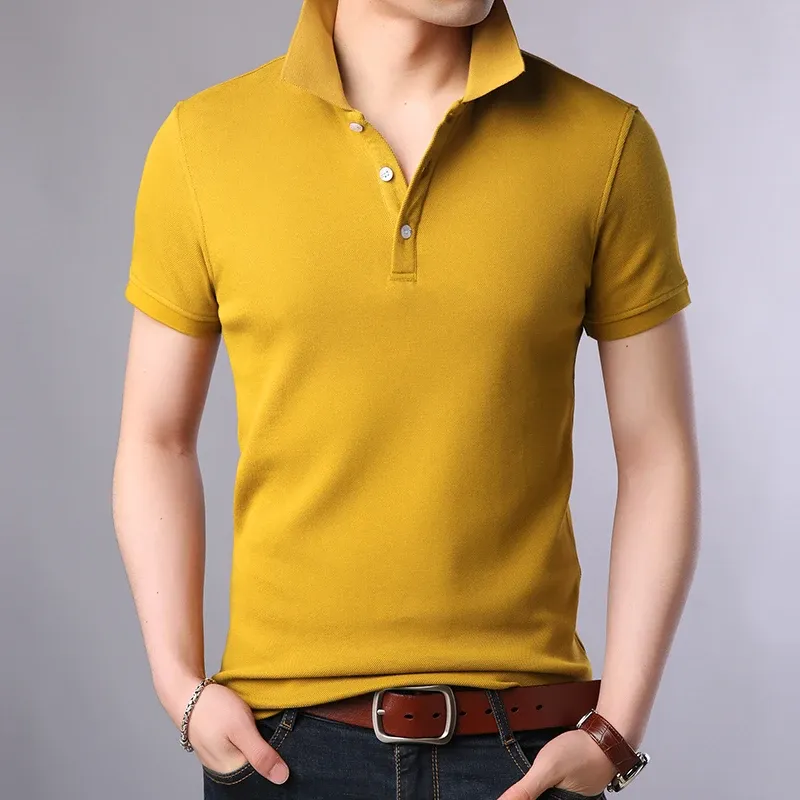 Gömlekler 2023 Yeni Moda Markaları Polo Gömlek Erkekler% 100 Pamuklu Yaz İnce Fit Kısa Kollu Düz Renk Erkekler Polos Sıradan Erkek Giyim