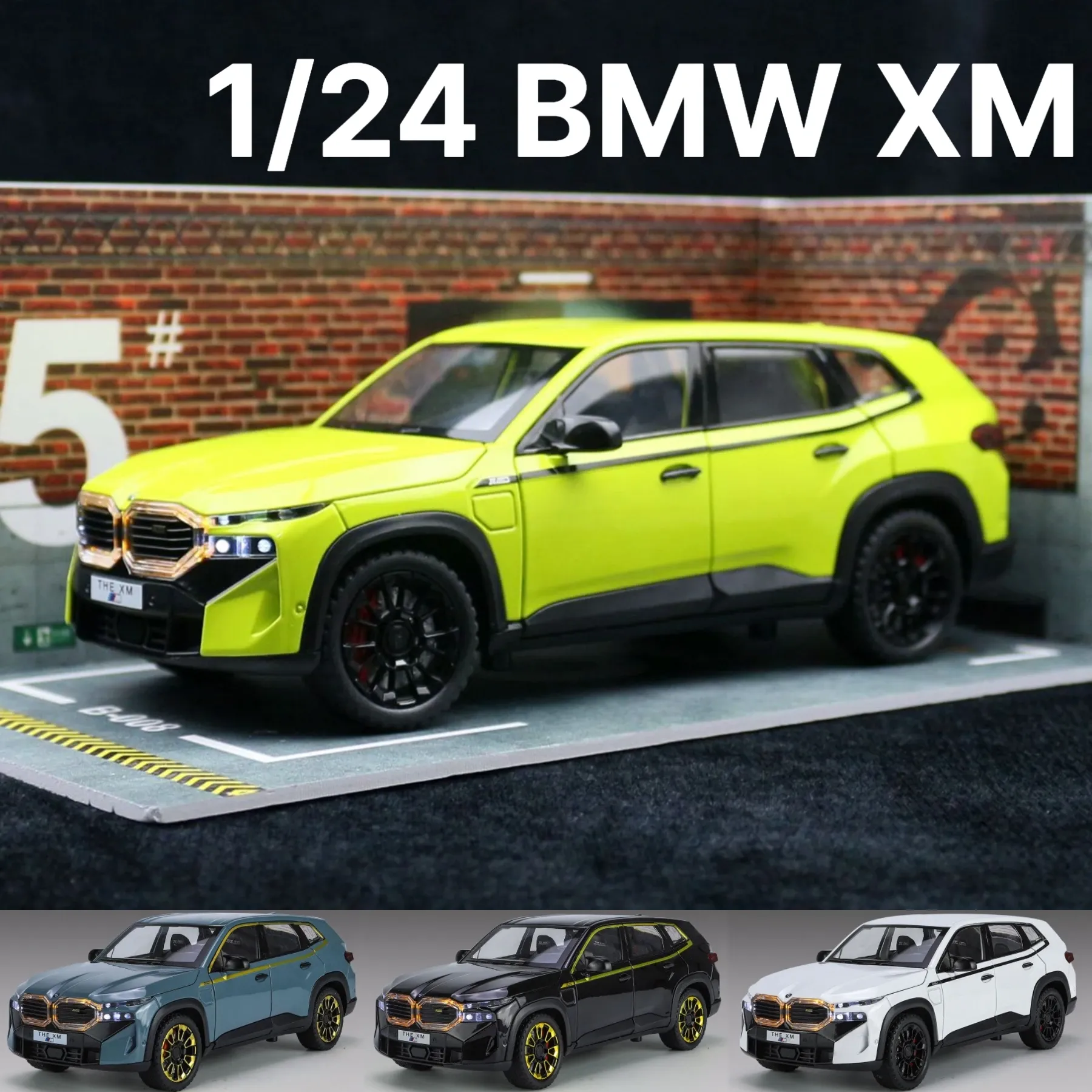 車1/24 BMW XM SUV OFFOAD TOY CAR 1:24 DICAST ALLOYミニチュアモデルフリーホイールプルバックサウンドライトコレクションギフトキッズボーイ