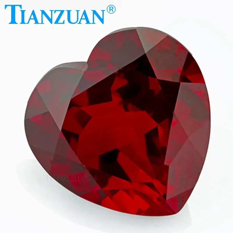 Pärlor 5# Röd färg hjärtaform naturlig snitt konstgjord rubin korund sten klar lös sten smycken tillverkning