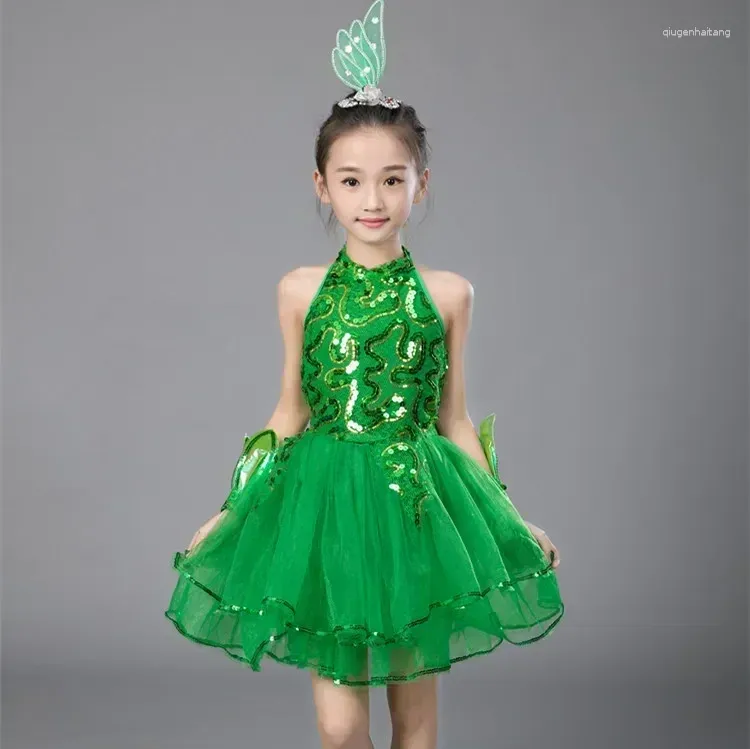 Set di abbigliamento abito da balletto per ragazze verdi per bambini in costumi da ballo jazz costumi costumi da ballo