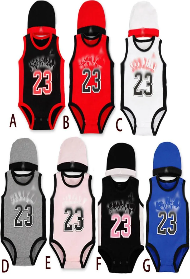 Verão sem mangas No23 Baby Rodper Basketball Cotton Crianças confortáveis Rompers Roupas de esportes infantis com CAP4956303