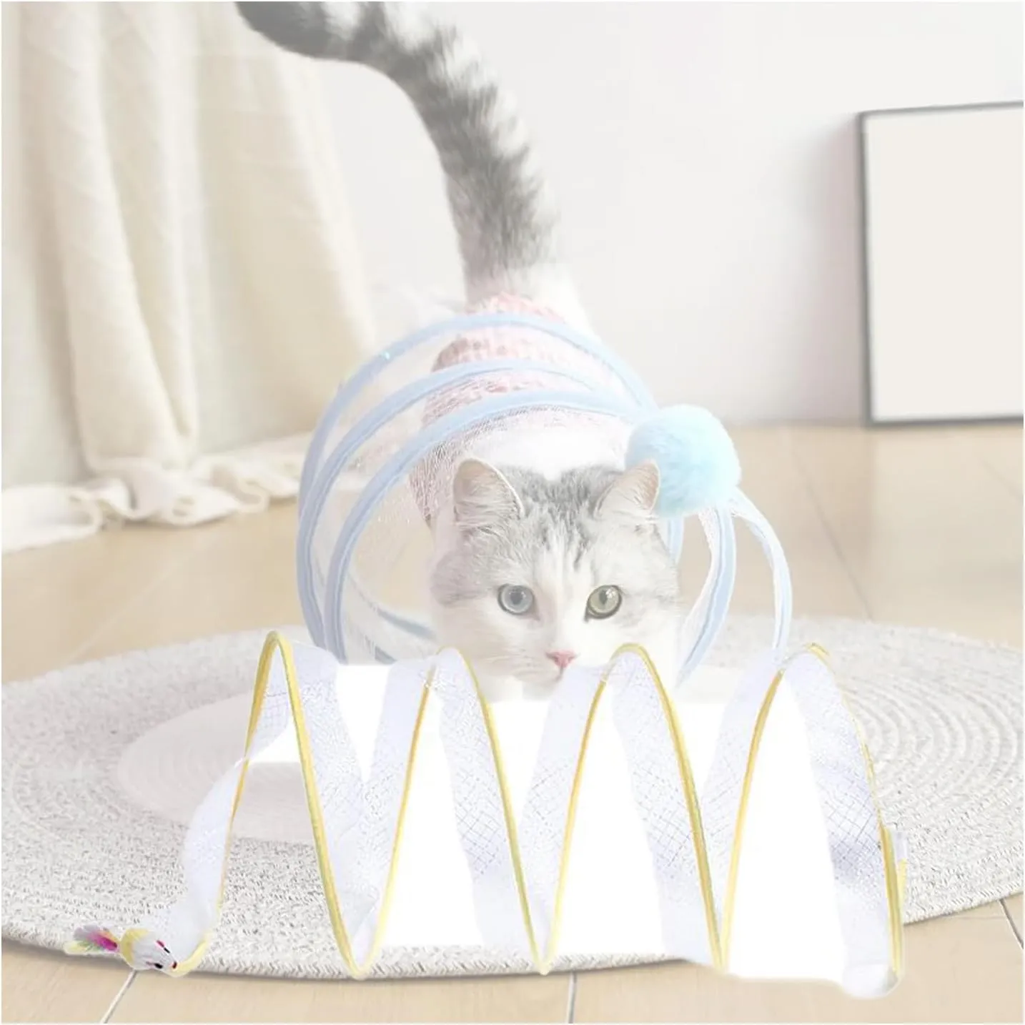 Sheldamy 2-Way Cat Tunnel - Collapsible Play Tunnel With Play Ball For Indoor Cats & Kittens (Rainbow) - View #3