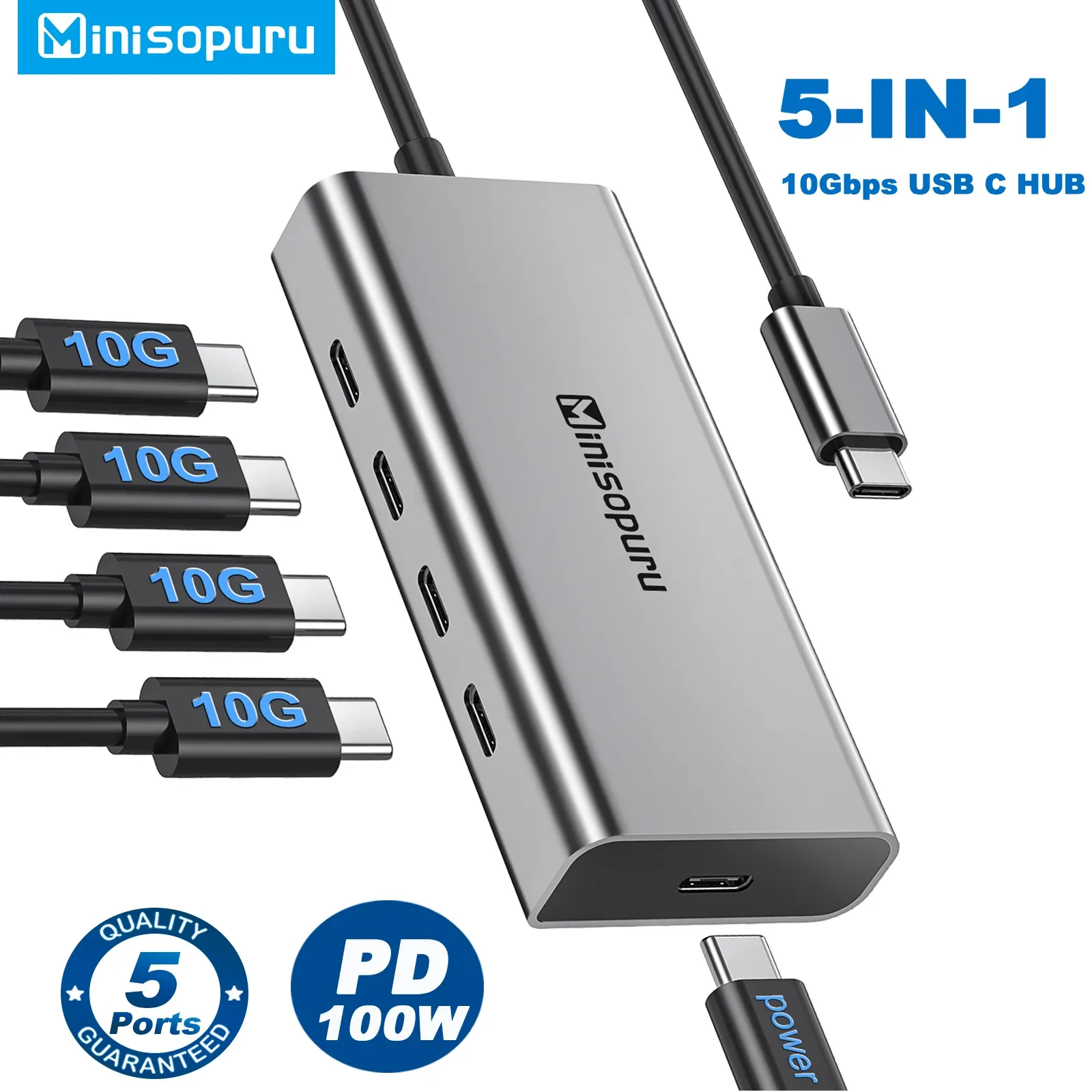 Hubs Minisopuru HUB USB C Hub 10Gbps Hub USB Type C to USB 3.2 PD 100W Adapter for Macbook Pro iMac PC Accessories USB Hub