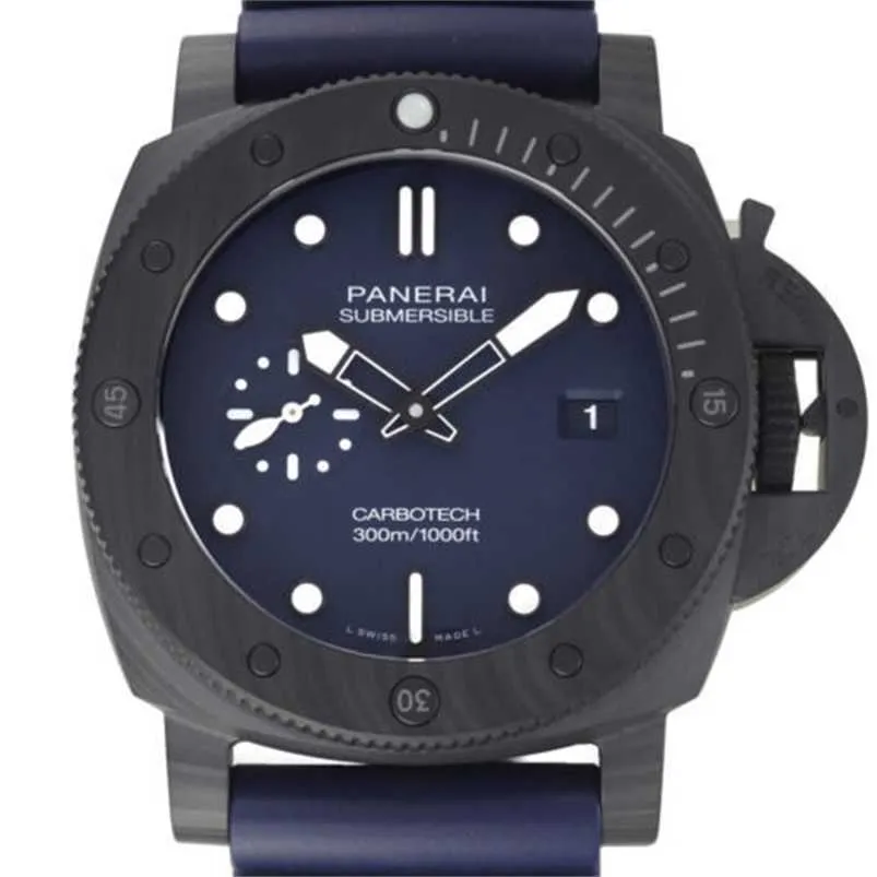 Panerei Men's Luminors Marina Wristwatches Mechanical Automatic Watch Submergeble Quaranta Quattro Carbotech Blue Abisso PAM01232 Mens Watch