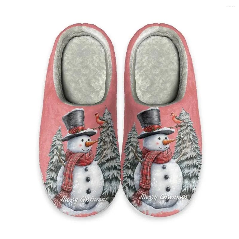 Slippels katoen voor vrouwen cartoon sneeuwman roze indoor warme fuzzy comfortschoenen anti-slip flanel zapatos mujer verano 2024