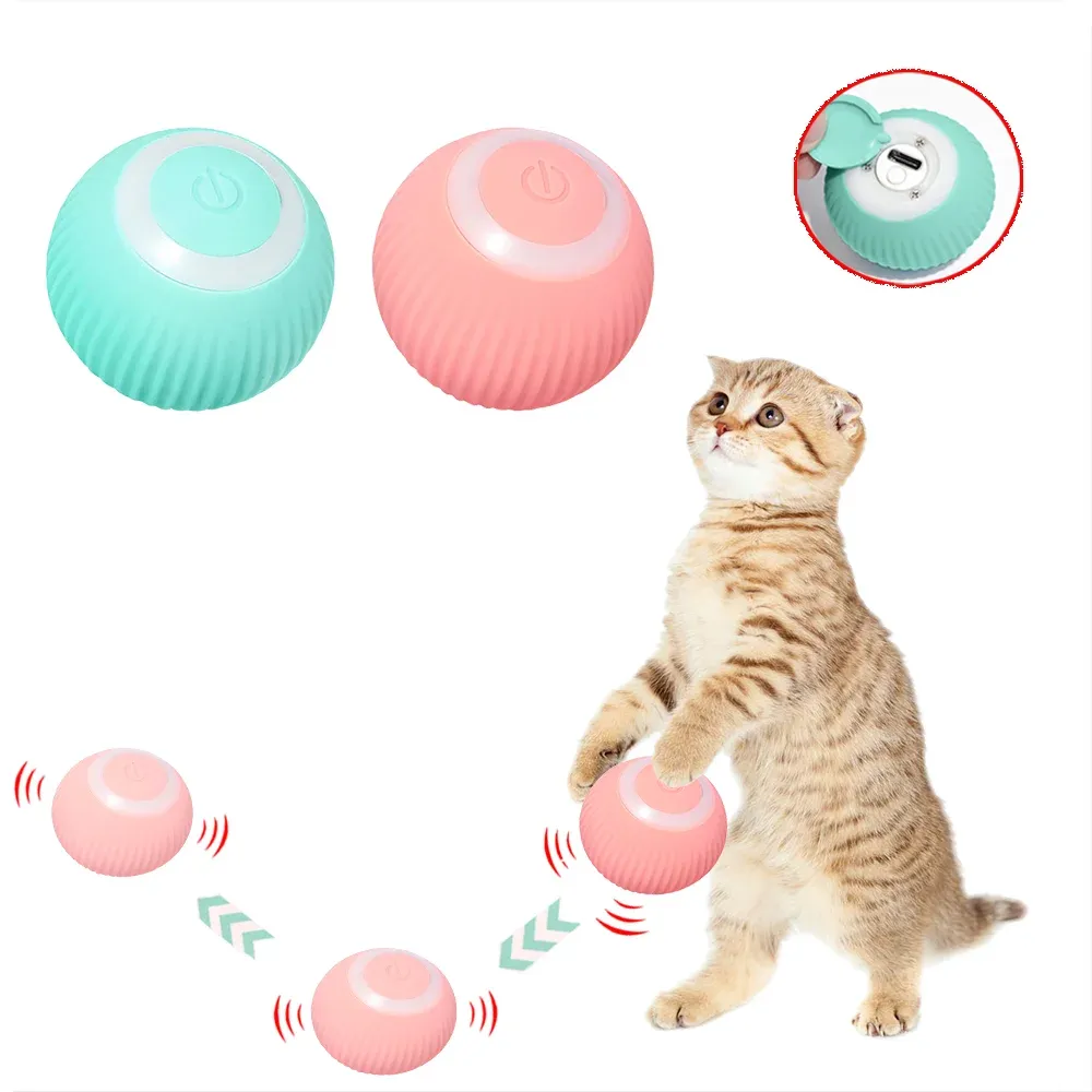 Toys Interactive Cat Toys Ball, Automatische 360 ° zelfroterende rollende bal met USB -oplaadbare PET -oefening Chase Chase Toy Ball voor Kitte