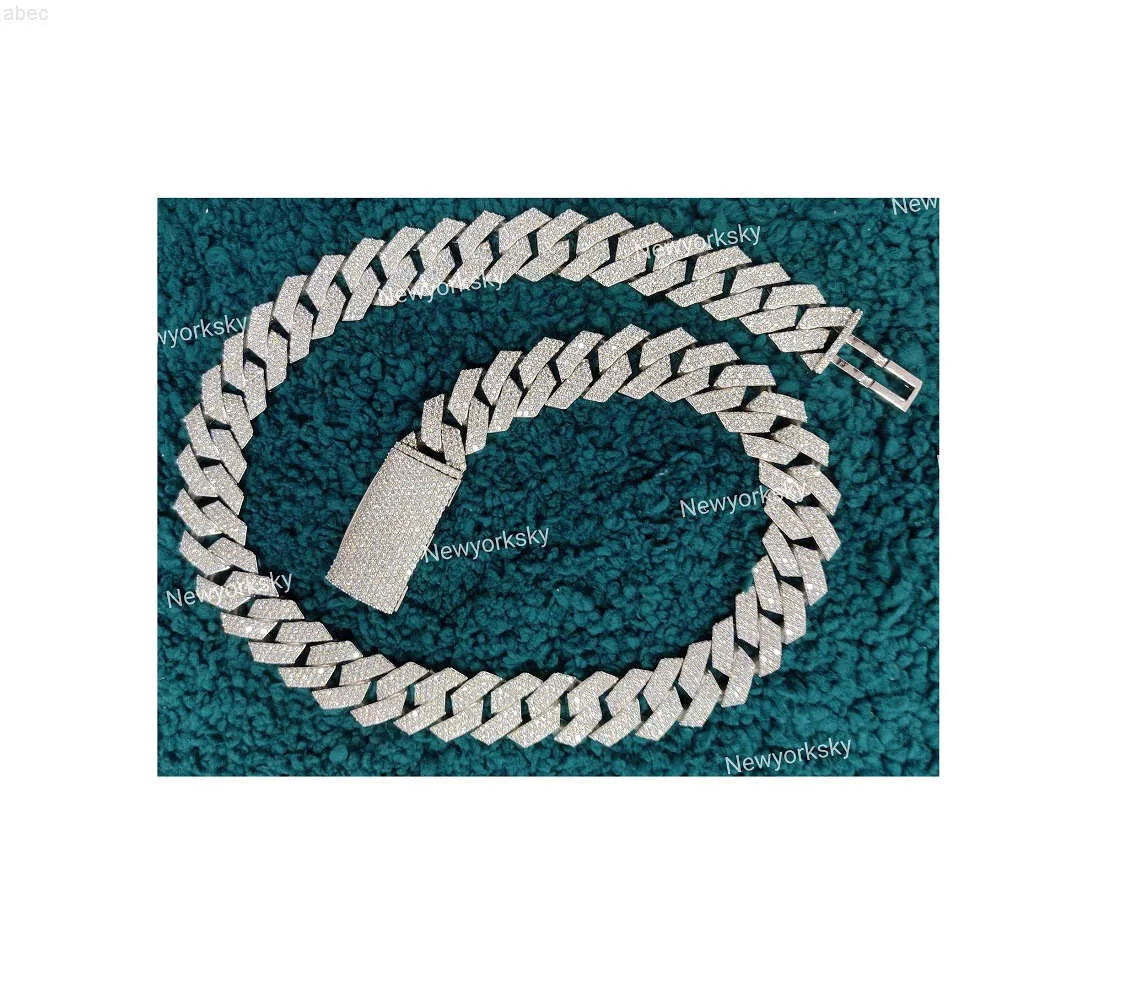 Letest 20 mm 20 tum Sterling Silver D Color VVS White Moissanite Diamond Iced Out Cuban Link Chain Hip Hop Halsband för män