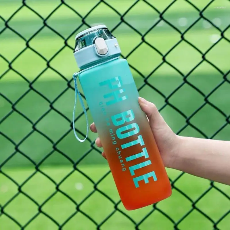 Waterflessen fitnessfles 1000 ml BPA-vrije sporten met stroming lekbestendige tijd markeringsgradiënt beker voor kantoor