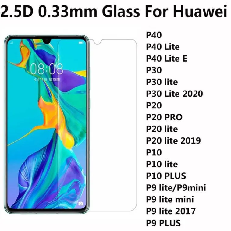 25d 03 mm Temped Glass Screen Protector per Huawei P40 Lite E P30 Lite 2020 P20 Pro Ite 2019 P10 P9 Lite Mini Plus4230946