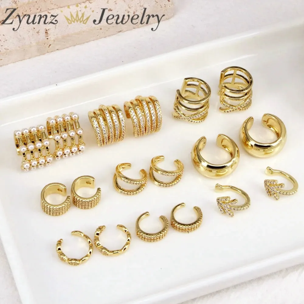 5Pairs Vintage Zircon Gold Color Ear Cuff NonPiercing Ear Clips Fake Cartilage Earrings Clip Earrings For Women Men Jewelry 240408