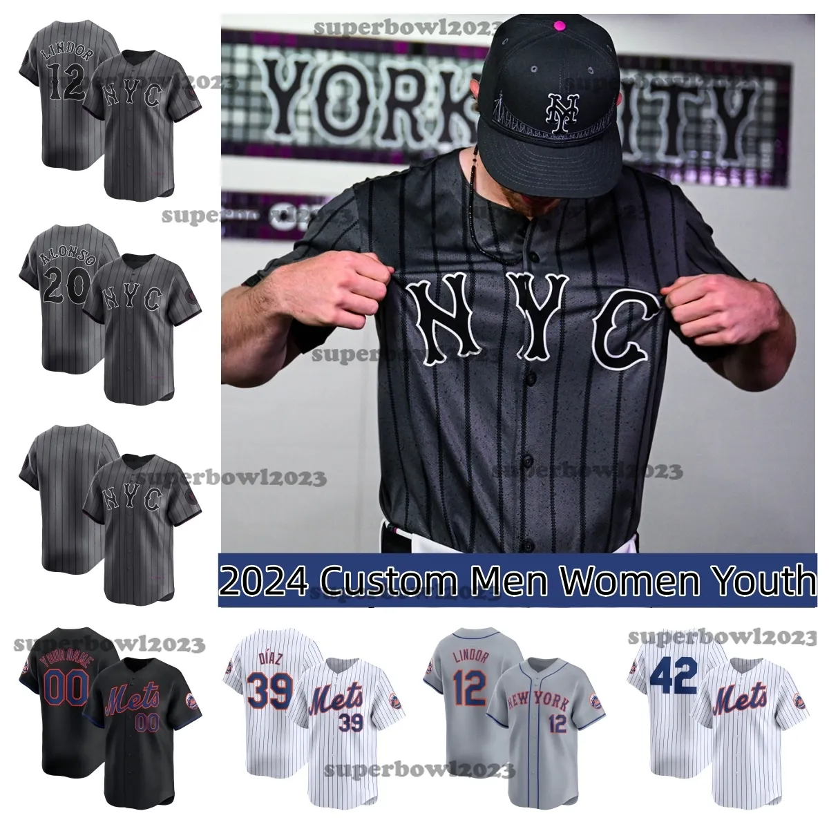 12 Francisco Lindor Mets 2024 City Connect Jersey Francisco Alvarez