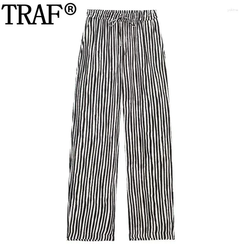 Women's Pants Striped For Women High Waist Baggy Woman Drawstring Casual Wide Leg Streetwear Summer Fluid Trousers