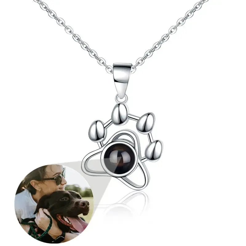 Colliers 925 Collier photo de projection en argent sterling en or Silver Rose Gold Personnalize Custom Couples Pet Dog Photo Collier